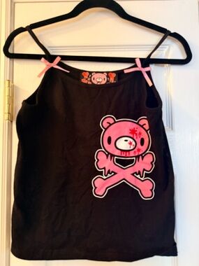 Kids Black Tank Top with Pink Bear Skull Graphic - Cute & Edgy